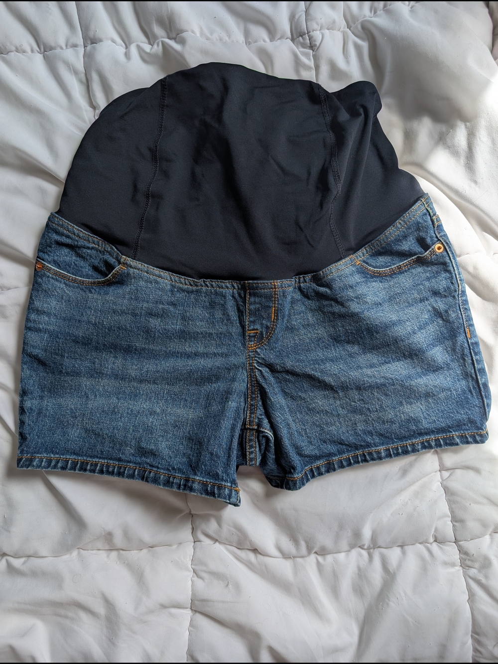 Isabel Maternity by Ingrid & Isabel Blue Denim Shorts with Black Support Panel